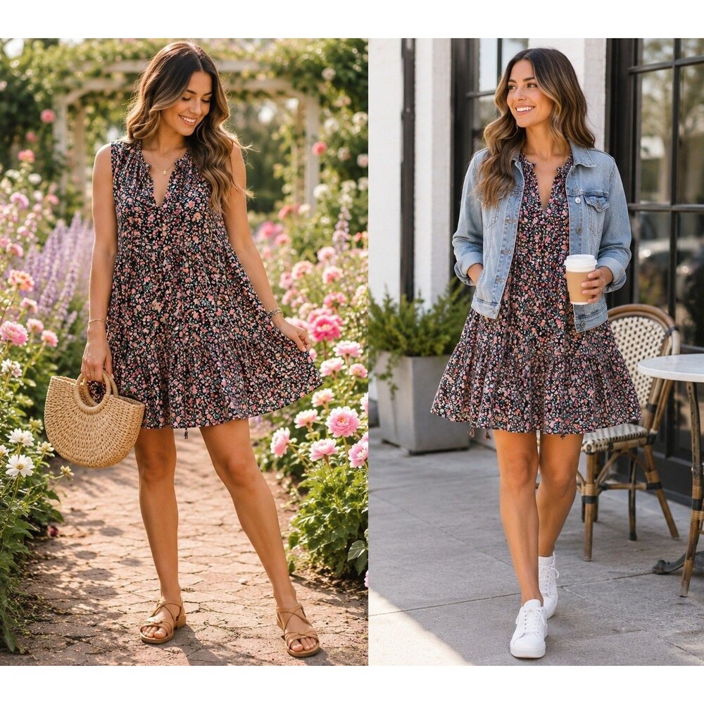 BB Dakota Steve Madden XL Floral Cotton Sleeveless Babydoll Mini Dress Boho